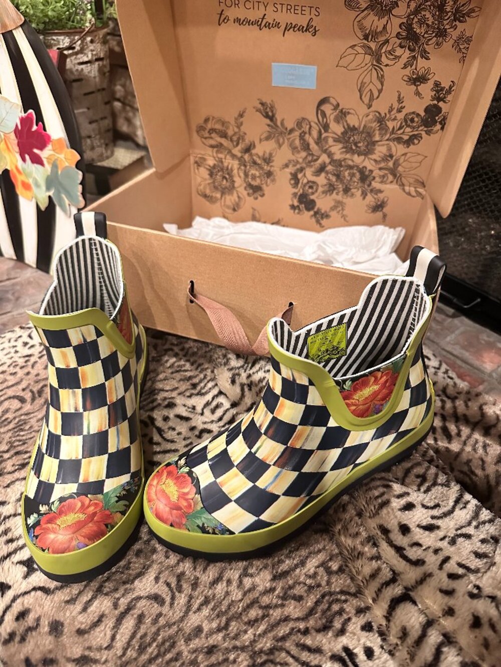 MacKenzie Childs Courtly Check Short Chelsea Rain Boots